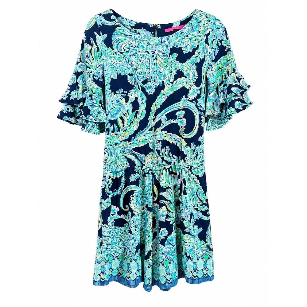 Lilly Pulitzer Lula Shorts Romper High Tide Navy Scuba Doo Print Small MSRP $148
